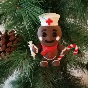 Gingerbread 3D Printed Nurse Ornament - Decoration for Christmas with Adorable Character Design