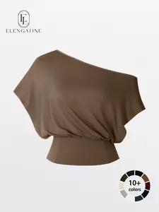 Elengatine Women Off Shoulder Crop Top, Soft Stretchy Slim Fit Short Sleeve Shirt, One Shoulder Casual Fashion Tee, Flattering Waist Fitted Top for Streetwear, Y2K Style, Daily Wear, Going Out, Party & Summer Outfit KBY0024