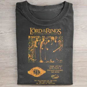Vintage The Motion Picture Trilogy Graphic Tee - The Lord of The Rings Movie Shirt - LOTR - One Ring - Middle Earth - Iconic Movie Shirt - Fantasy Ring - Bilbo Baggins, Frodo Baggins, Samwise Gamgee, Meriadoc Brandybuck, Peregrin Took Shirt