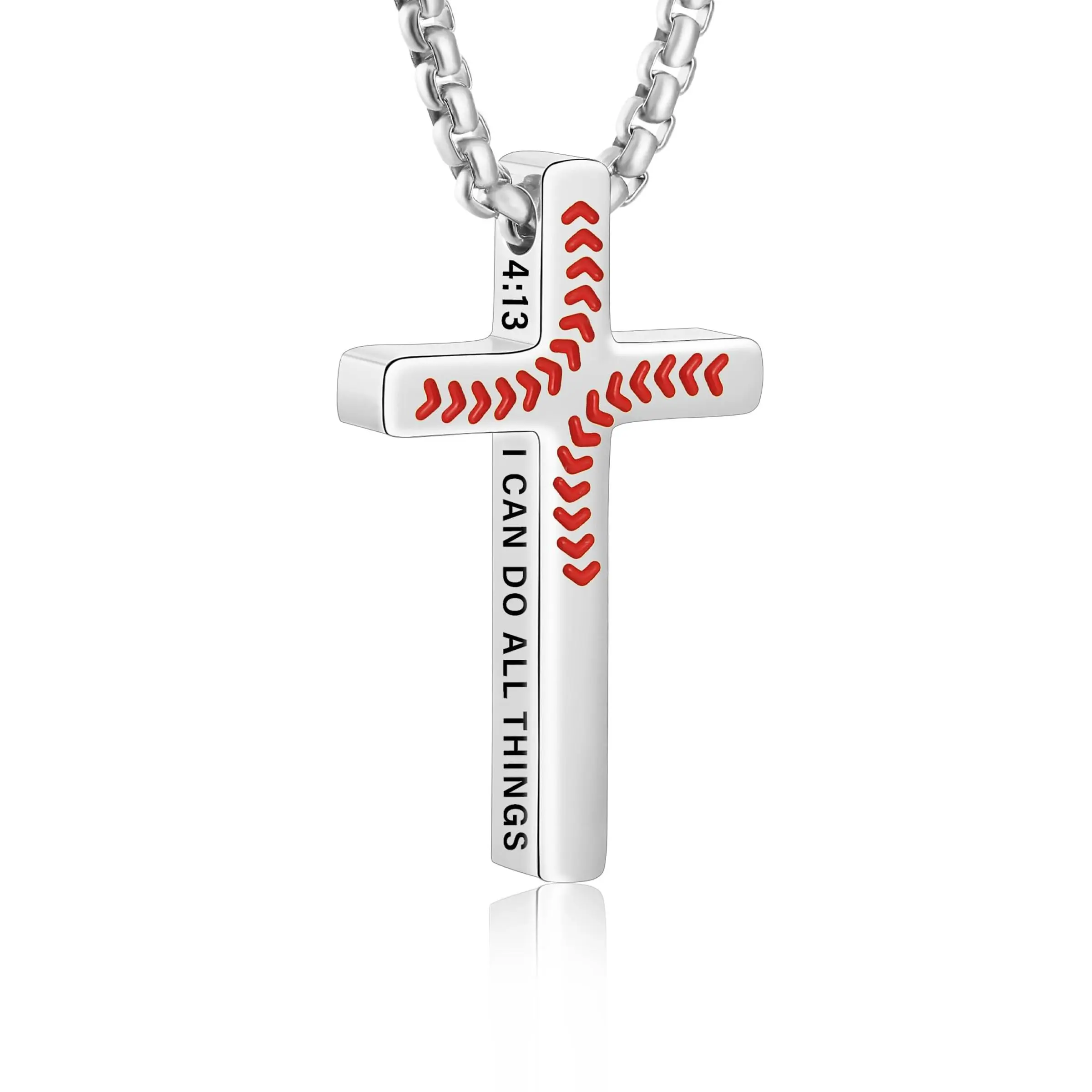 Men's Cross Shape Spiritual Baseball Necklace, 24 in Stainless Steel Pendant, Christian Sports Jewelry, Birthday Gift Ideas for Males (Choking Hazard Small Parts), Men's Jewelry, Spiritual Jewelry