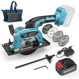 SeeSii Cordless Mini Circular Saw, 4-1/2" Electric Compact Circular Saw with 4.0Ah Battery, 5380RPM, 4 Saw Blades, Rip Guide, Max Cutting Depth 1-11/16"(90°), 1-1/8"(45°) for Wood, Plastic, Soft Metal CS410 #TikTokShopBlackFriday