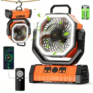 20000mAh Portable Camping Fan with Remote & LED Light, Rechargeable Battery Operated Fan, 360° Rotation Hanging Tent Fan for Outdoor Travel, RV & Home Emergency