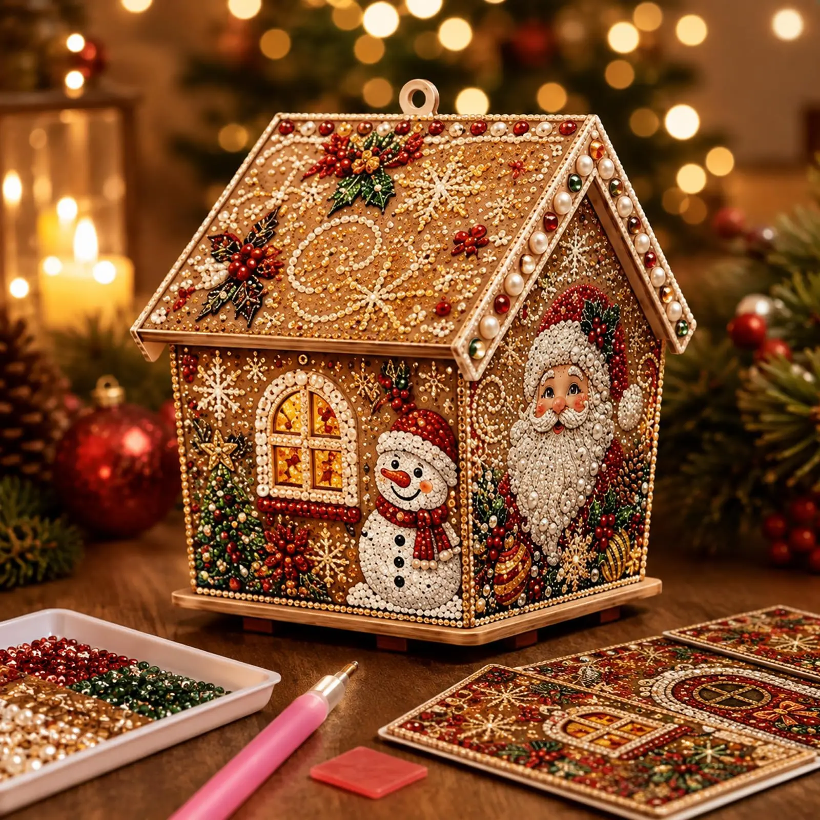 2026 New 3D Christmas Cottage Diamond Painting Kit--DIY wooden Christmas crafts, Christmas-themed tabletop ornaments and hanging decorations, DIY wooden and beaded holiday decor, Christmas tree ornaments, and handmade gifts for the home.