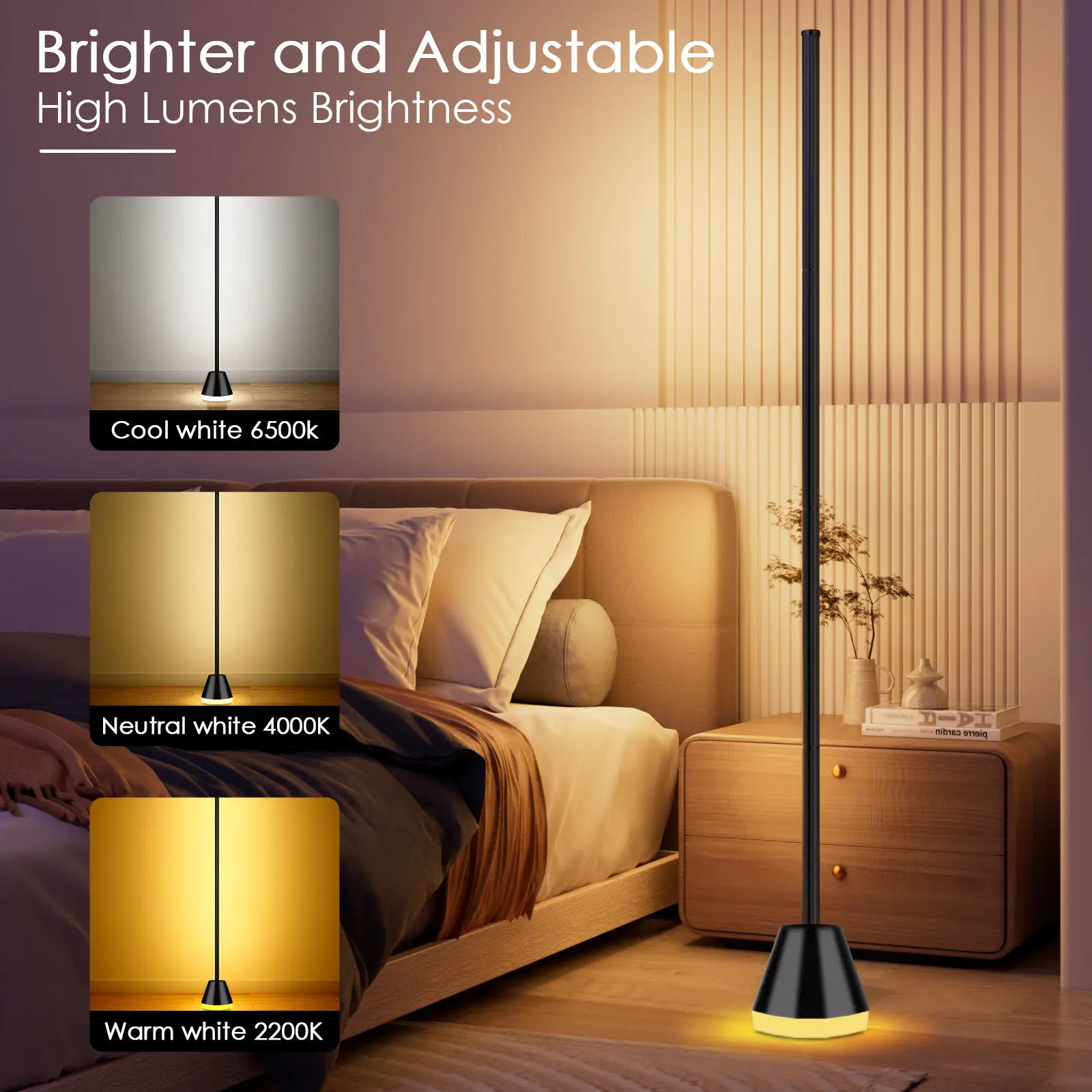 Smart RGB Corner Floor Lamp - Remote & App Control, 16M Colors, 68 Lighting Scenes, Music Sync LED Light, Timer Setting, Modern Home Decor for Living Room, Gaming Room