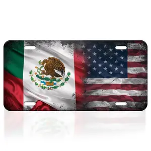 Mexican American Flag License Plate USA Flag License Plate Patriotic Vanity Plate for Car Accessory Vanity Tag for USA Standard Size 12" X 6"
