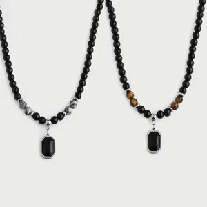 Men's Black Natural Tiger Eye Necklace 45cm + 7cm Hip Hop Jewelry Gift for Him Versatile Accessory Stylish Design