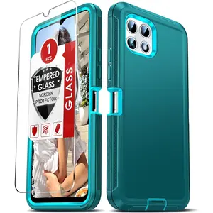 Compatible for Revvl-7-5G Case:[Not Fit Revvl 7 Pro/ 6] Phone Case for T-Mobile Revvl 7 5G with 1PCS Tempered Glass Screen Protector, Rugged Cover, Shockproof Cell Phone Android Funda 6.6", Teal