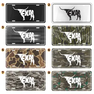 Texas Longhorn License Plate, 12" x 6" Aluminum Vanity Tag, Western Camo Plate, Lone Star Car Decor