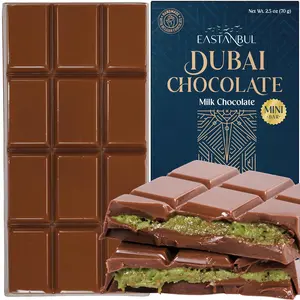 Eastanbul Dubai Milk Chocolate Bar with Pistachio & Shredded Phyllo Dough Knafeh, 2.5oz Mini Snack Treat, Premium Viral Candy Gift Box