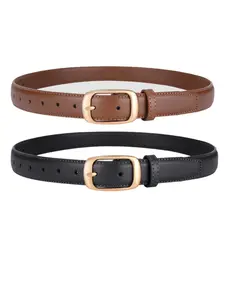 Women's Vegan Leather Belt, Elegant Style, Suitable for Jeans & Dresses, Fall Office Commute, Simple Fashion Design, PU Leather Belts