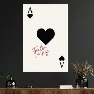 Heart Art Print - Modern Frameless Canvas Wall Art, Unique Artwork, Retro Playing Card Poster, Vintage Letters Print, Text Theme, Indoor Portrait Orientation Suitable for Home Office, Living Room, Bedroom - Ink Art Medium, Autumn and Summer Decoration