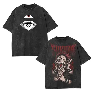 valentine shirts Jujutsu Kaisen Anime 5Oversized Washed T-shirt Men Women Street Hip Hop Female Male Clothing Heavy Cotton Loose Soft Short Sleeve