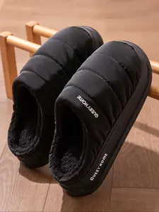 Men's Cotton Slippers Autumn Winter Fleece Lined Indoor Non-Slip Warm Plush Shoes, Comfortable Home Footwear for Couples