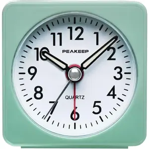 Battery Travel Alarm Clock with Snooze and Light, Silent with No Ticking Analog Quartz (Aquamarine)