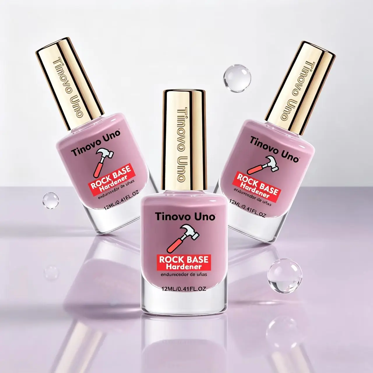 Tinovo Uno Rock Base Nail Hardener 3PCS Set, Light Purple Daily Nail Care Polish, Glossy Nail Strengthening Base Coating 12ml Per Bottle