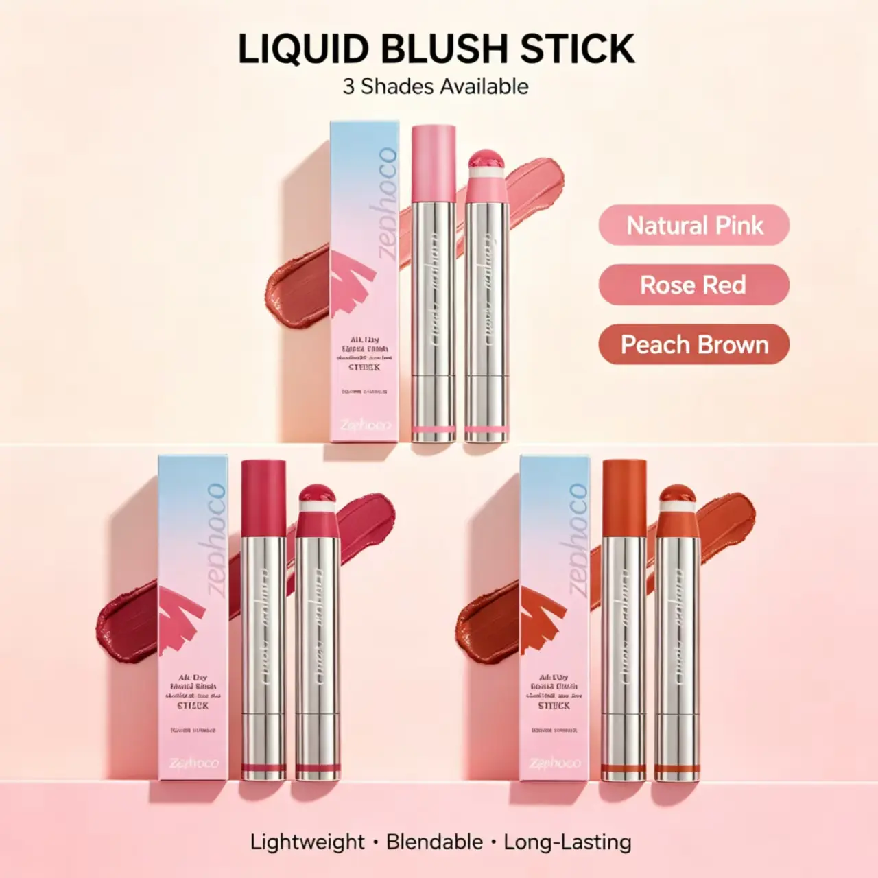 Zephoco Liquid Blush Highlighter Lip Tint Multi Use Makeup, Hydrating Watery Texture Transfer Resistant Non Cup Stain 3 In 1 Contour Blush Highlight Lip Gloss Daily Multi-Function Face Cheek Lip Cosmetic