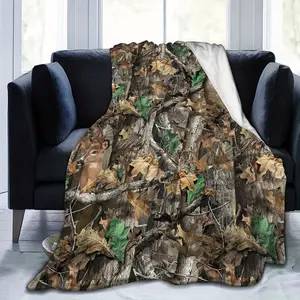 Super Soft Warm Fleeces Blankets, Camouflage Leaves And Deer Comfortable Flannel Blanket, Four Season Blanket Suitable For Bedroom Bed And Sofa