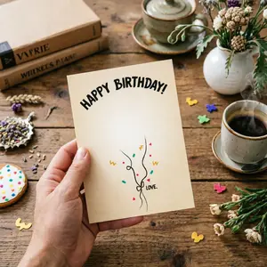 5 Birthday Cards, Handprint Balloon DIY Design, Personalized Greeting Cards, Kraft Paper Minimalist Style, DIY Gifts/family Memorial Decorations