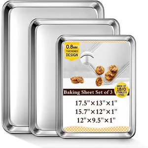Baking Sheet Set of 3, Commercial Grade Stainless Steel Cookie Sheets for Baking, 12/16/17.5 Inch, Thicker and Firmer Baking Pans Set, Rust & Warp Resistant & Nonstick, &Heavy Duty&Easy Clean