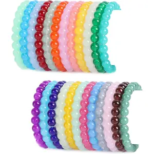 Unisex Stackable Bangles Bracelets Set - 24Pcs 8mm Handmade Glass Beaded Elastic Round Bracelets, Fashion Costume Jewelry Accessory, Stackable Bracelets