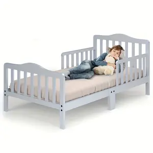 Classic Kids Children Toddler Wood Bed Bedroom Furniture W/ Guardrails