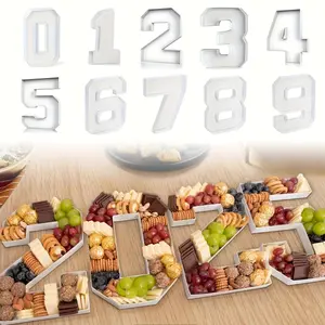 Large Number Shaped Food Tray, Hollow Gift Tray, Reusable Fillable Alphabet Number Shaped Form Tray Birthday Anniversaries, Serving Tray And Platter Digital Candy Tray,Cake Decorating Supplies for Valentine, Party Events, Dessert Display Plate
