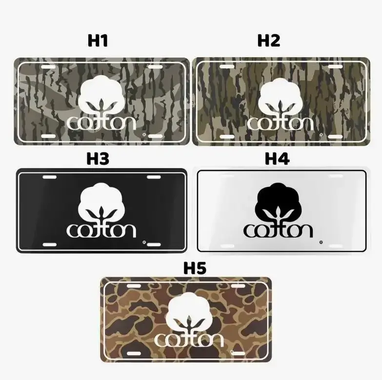 [Cotton Farm, Old School Bottomland & Hunting Vibe] Cotton Farm Old School Bottomland Camo Aluminum License Plate, Farming Hunting Front Car Tag, Outdoor Vehicle Vanity Decor