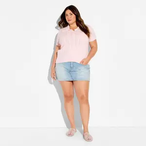 Women's Short Sleeve Cable Polo Pullover Sweater - Wild Fable Pink 3X