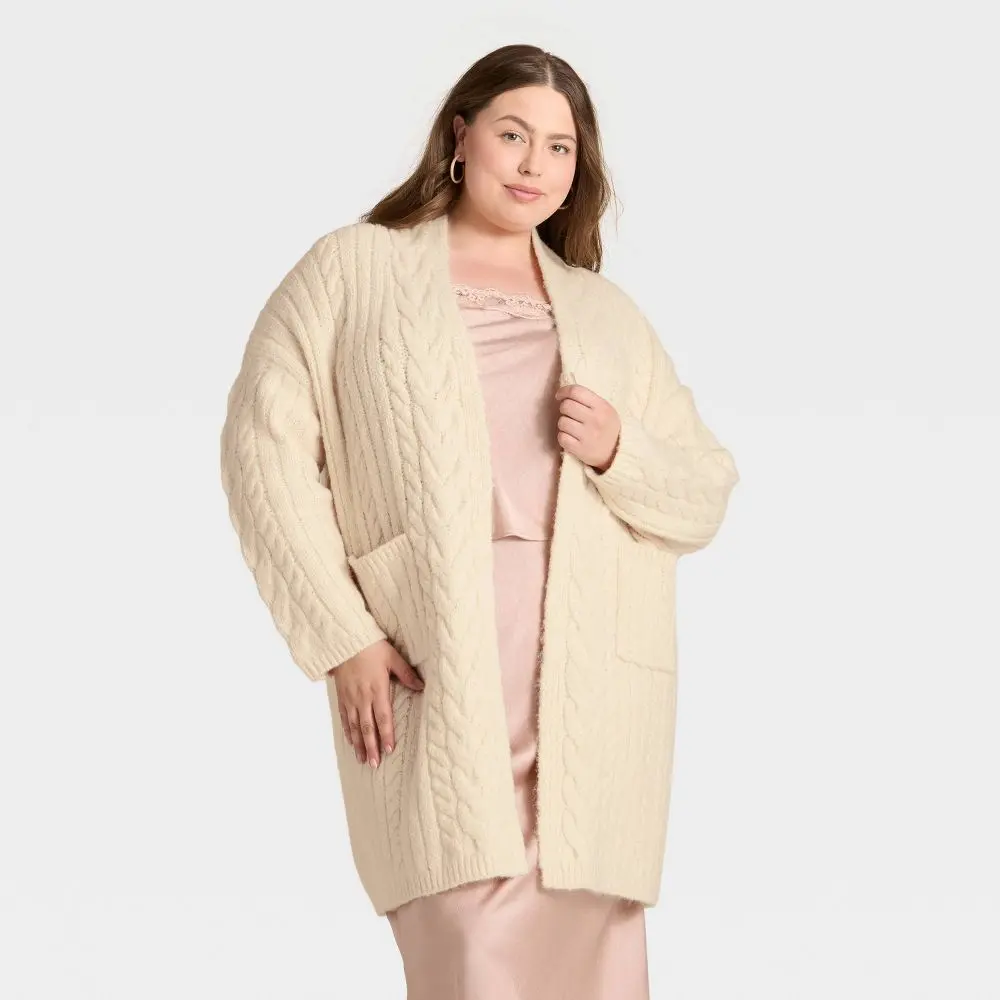 Women's Long Sleeve Cabled Cardigan Sweater - A New Day