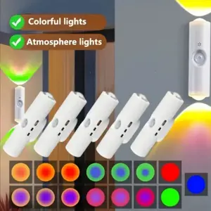 4pcs RGB Color-Changing Cat's Eye Motion, USB- Smart Spotlight with Sensor, RGB Color Modes & Dimming, Easy Installation for Bedroom, Stairs, Wardrobe, Motion Sensor Wall Light - Modern White Design