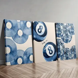 3-Piece Blue No Art Triptych Wall Decor Set, Modern Abstract Painting Kit for Bedroom Home Office Living Room Decoration