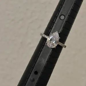 Pear Cut Halo Engagement Ring | Sparkling Pavé Band | Elegant Sterling Silver Look