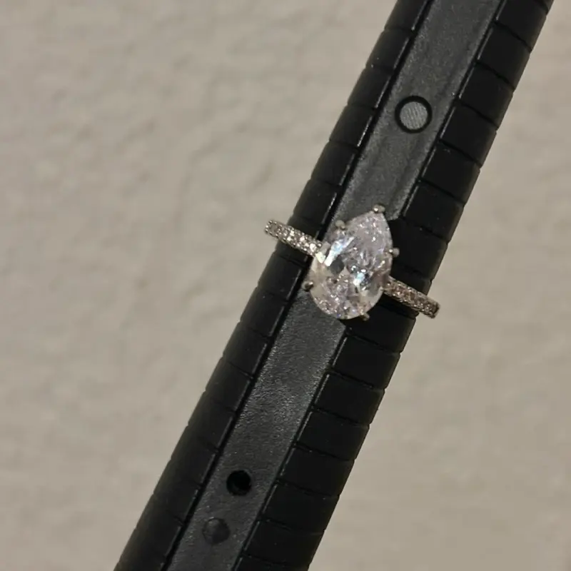 Pear Cut Halo Engagement Ring for Women - Teardrop Diamond Simulant Promise Ring, Sparkling Pavé Band, Sterling Silver Fine Jewelry Gift⁠