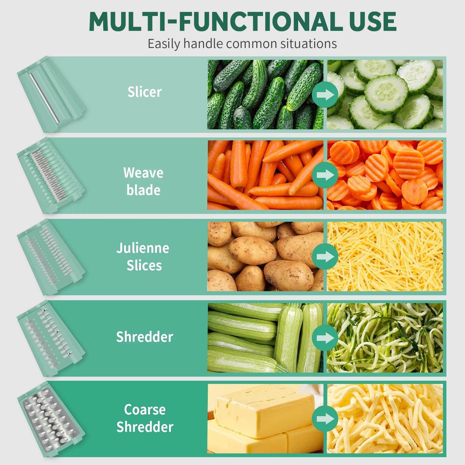 TOIAMOI Hand Rotary Cheese Grater with 10 Blades, Peerler & Cleaning Brush with Blade Storage, Easy to Clean Detachable Mandoline Slicer for Vegetable, Fruit, Strong Suction Base for Kitchen