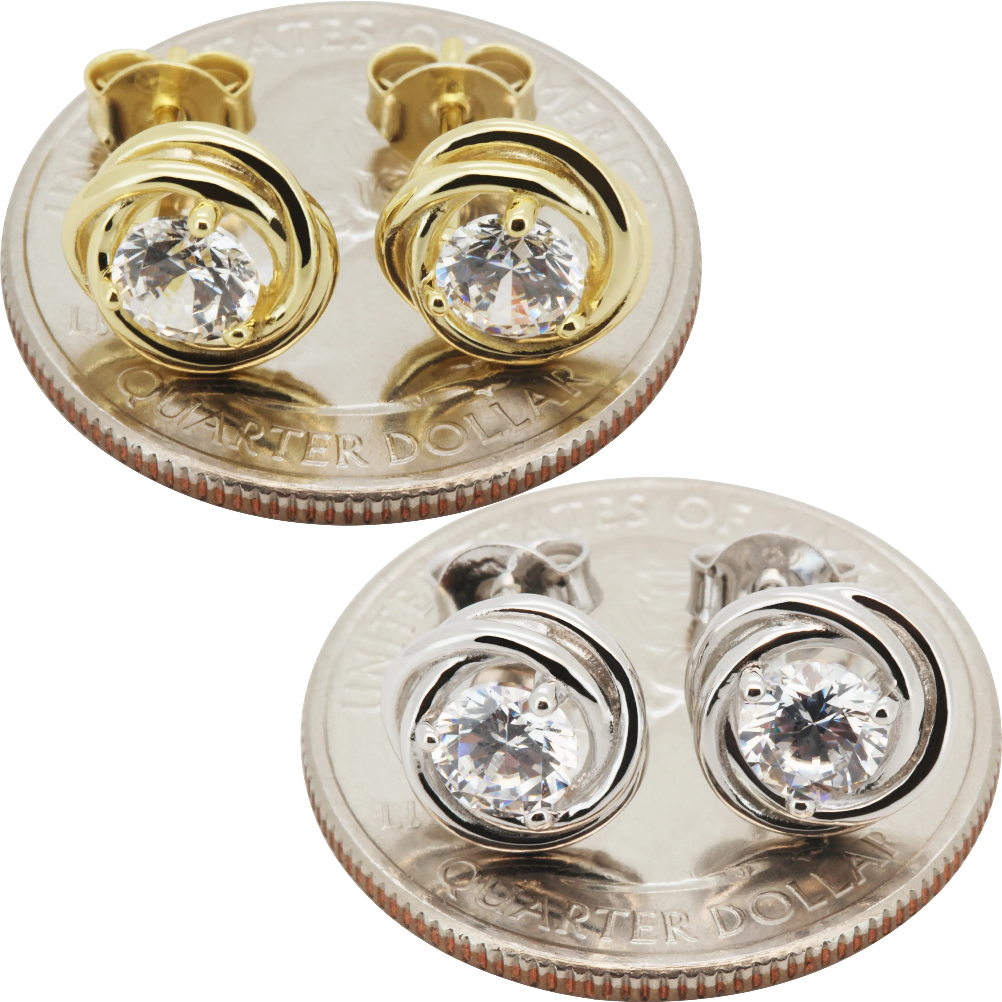 925 Sterling Silver 14k Gold Vermeil AAA Cubic Zirconia 9mm Twist Martini Solitaire Push Back Stud Earrings