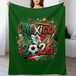 Flannel Fleece Blanket, Mexico 2026 World Cup Mexican Culture Design Soft Throw, Cozy Warm Soccer Fan Gift for Couch Bed