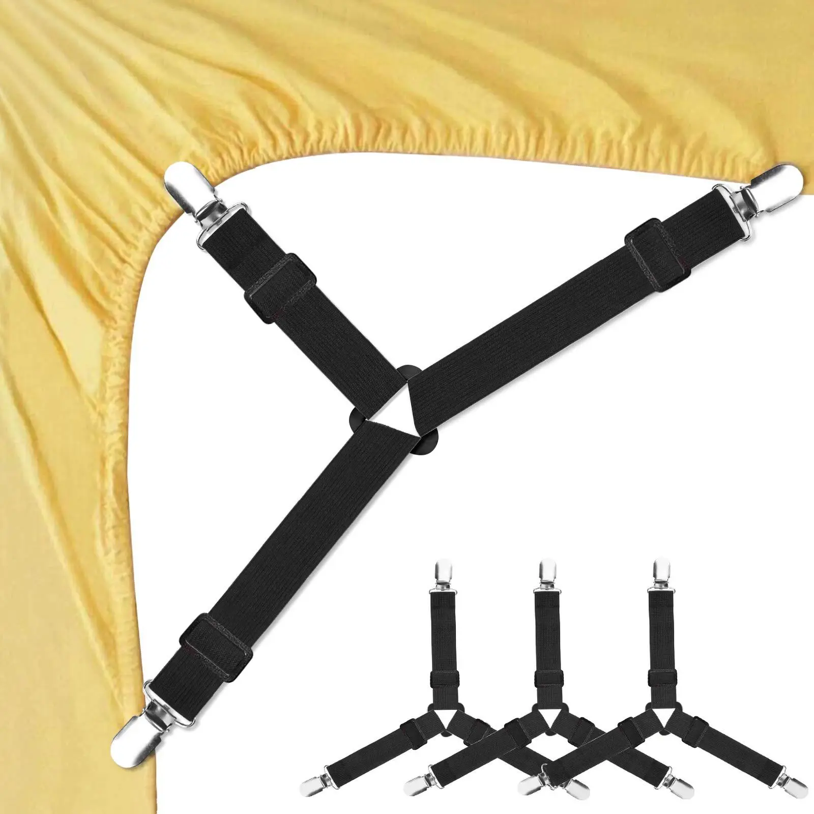 Bed Sheet Fastener, 4pcs/set Adjustable Triangle Elastic Band Clip For Bed Sheet Mattress Cover Sofa, Bed Sheet Grippers, Bed Accessory, Home Accessories