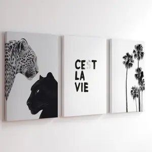 3 Counts Wood Framed Canvas Modern Stockholm Leopard Panther Wall Art, Modern Art Design, Ready To Hang, Black White Aesthetic Apartment Poster, Y2K Animal Print, Leopard Printed, Artwork Wall Painting For Gift, Wall Decor for Bedroom, Living Room