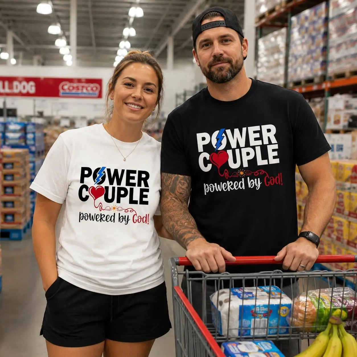 Power Couple Powered by God Matching Shirts – Christian Couple T-Shirts, Faith-Based Husband Wife Gift Womenswear,Couple Shirt
