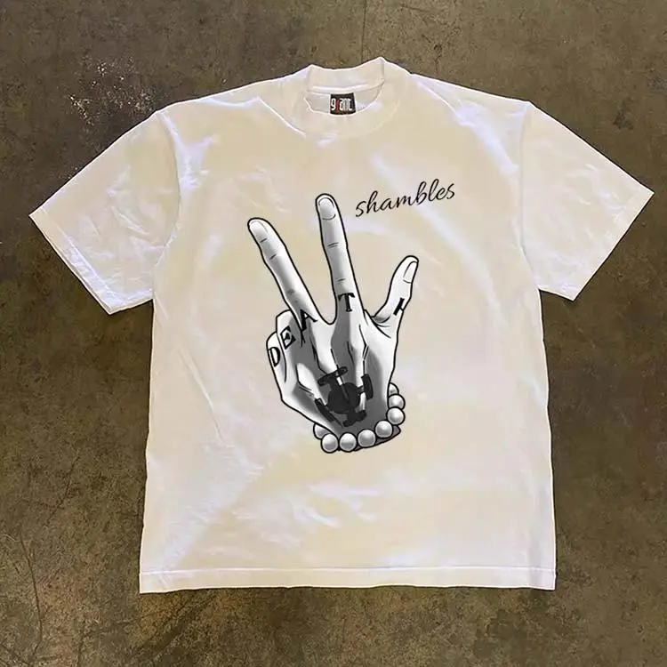 American Trendy Hand Gesture Graphic Oversized T-Shirt | Vintage Streetwear Unisex Tee | 100% Cotton Short Sleeve Top for Men & Women | Casual Fashion Shirt | SKU qmxtrplazv