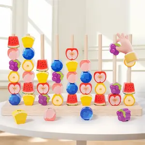 Montessori Fruit Stacking Ring Toy Set, 42 Pieces, Multifunctional Educational Toy, Stem Baby Parent-Child Interaction, Wooden Toys