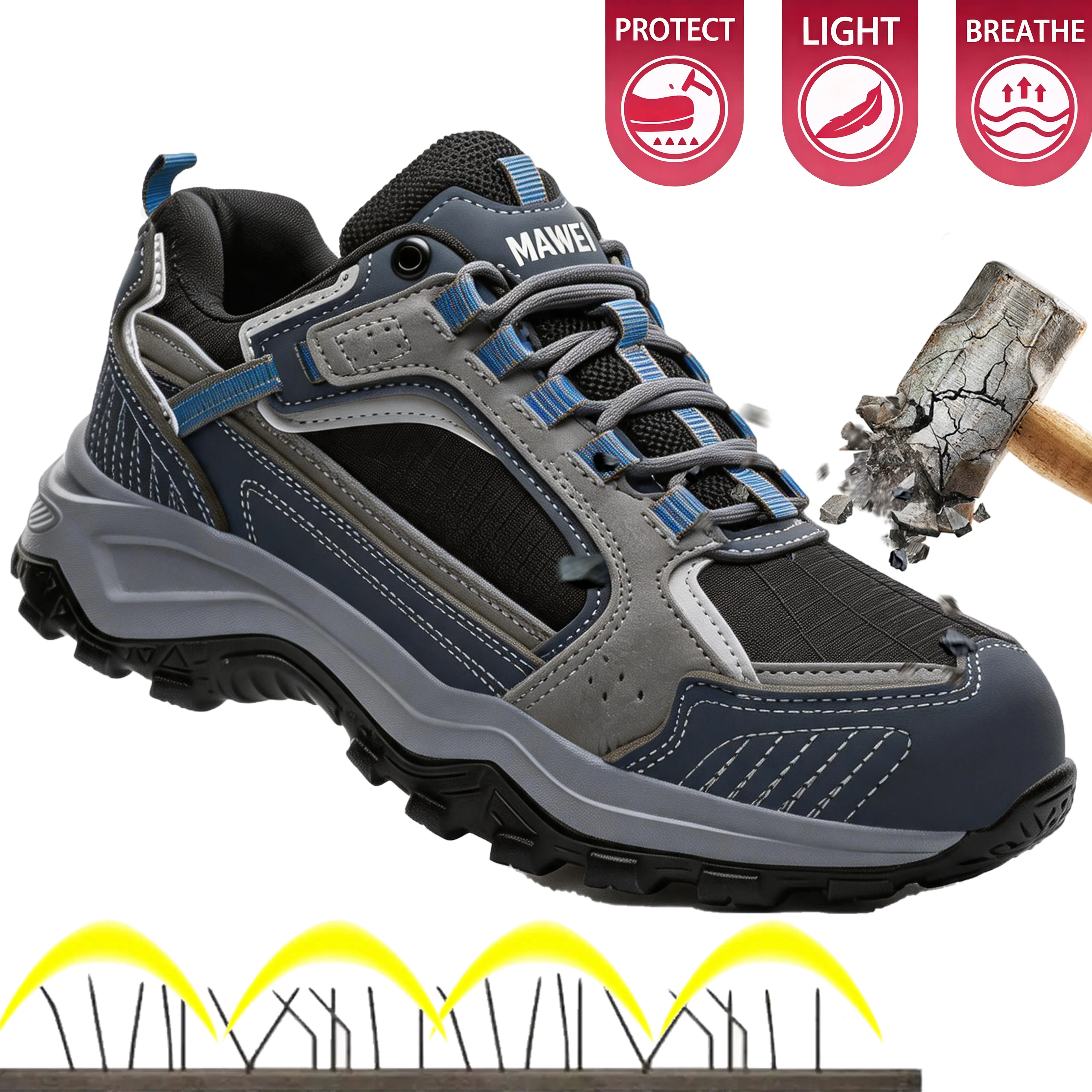 Lightweight Steel Toe Safety Sneakers for Men Anti-Impact Anti-Puncture Breathable Work Shoes Protective Safety Footwear for Outdoor Construction & Industry