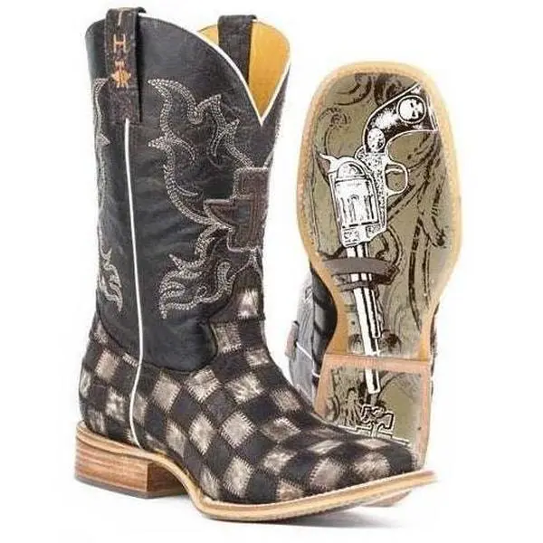 Men's Tin Haul Gunmetal Check Boots With Gunslinger Sole Handcrafted Brown