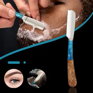 Men's Manual Shaver, Vintage Safety Razor, Resin Zinc Alloy Double Blade, Stainless Blades, Non-Slip Handle, Suitable for Beard & Hair, Blue Color
