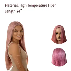 Women's Synthetic Wig — Long, Straight Pink Hair with Bangs; Ideal for Parties, Drag, and Cosplay; Also Suitable for Daily Wear, Exuding Elegance and Beauty (Color: Pink)