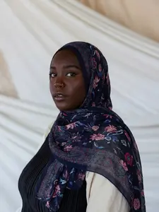 Women Floral Print Chiffon Hijab Scarf, Elegant & Breathable Design, Perfect for Daily Wear at Home, Stylish Headscarf for Ladies