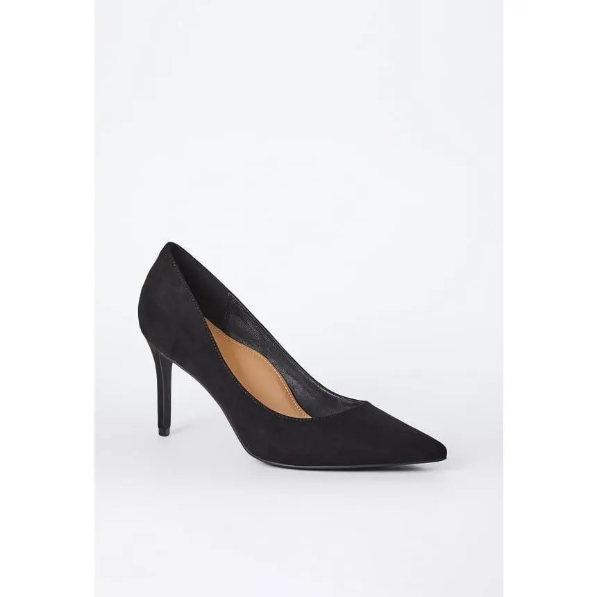 Women's Classic Pointed Toe Pumps in Black Faux Suede, Elegant 3.25" Stiletto Heeled Shoes for Work & Formal Events, Elegant Heeled Shoes