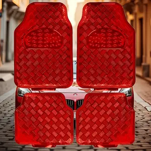 4-Piece All-Weather Universal Fit Front & Rear Floor Mats for Cars Trucks SUVs Vans, All-Weather Easy-to-Clean Diamond Metal Pattern Durable Heavy Duty Non-Slip Protection - Metallic Blue all-weather tpe floor liner