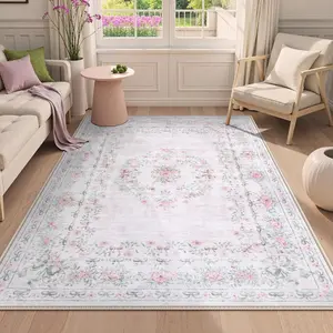 Floral Bow  Rug for Bedroom, Washable 5x7 Area Rug for Girls , Ultra-Thin Non Slip Soft Boho Carpet for  Room Dorm Living Room, Light