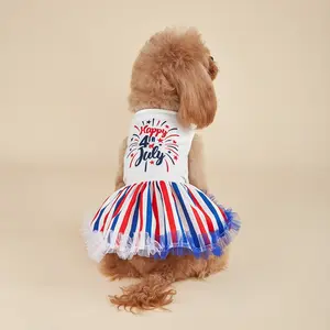 Striped Dog Dresses,American Flag Star Dog Tutu dress Clothes for Small Dogs Poodle Tulle Girl Costume, Puppy Onesie, Pet Cat Outfit Independence Day